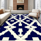 Navy Ivory Ornate Geometric Pattern Rug