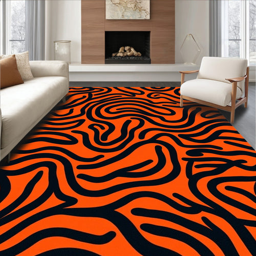 Abstract Orange Black Swirl Pattern Rug