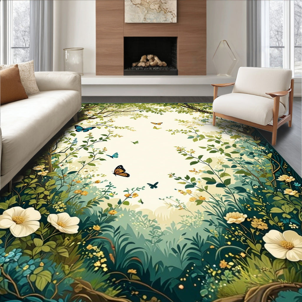 Enchanted Forest Butterfly Garden Rug