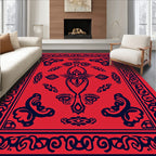 Bold Red Blue Ornamental Symmetry Rug