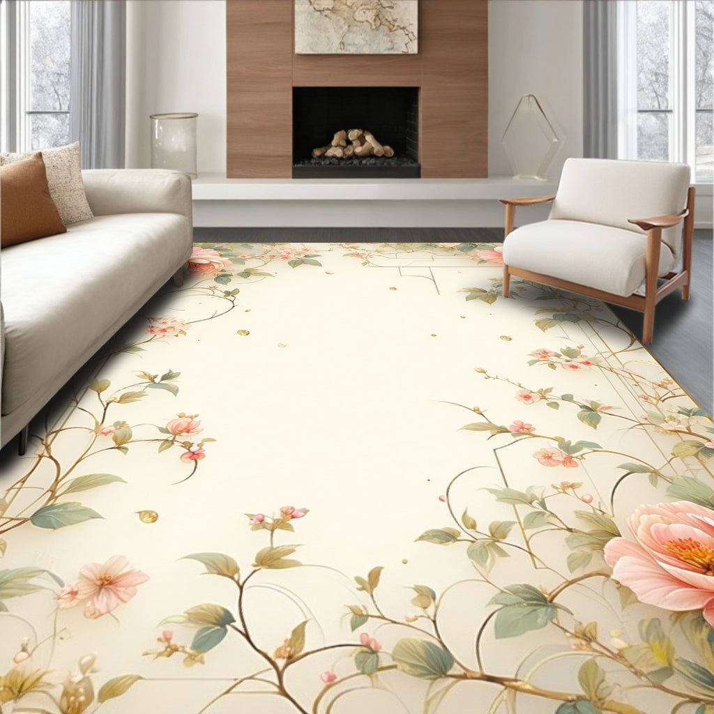 Elegant Peony Vine Floral Rug
