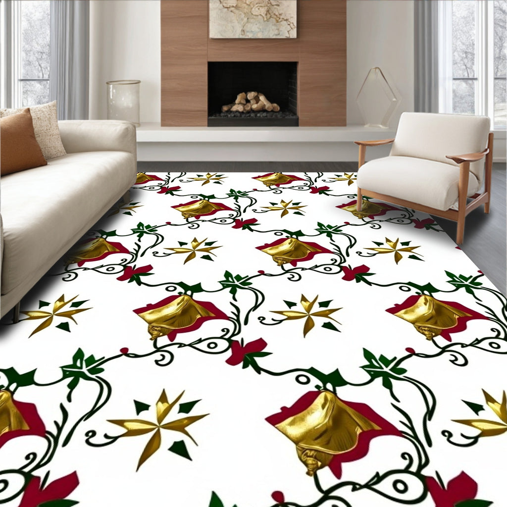Golden Bells Green Vine Red Accent Rug
