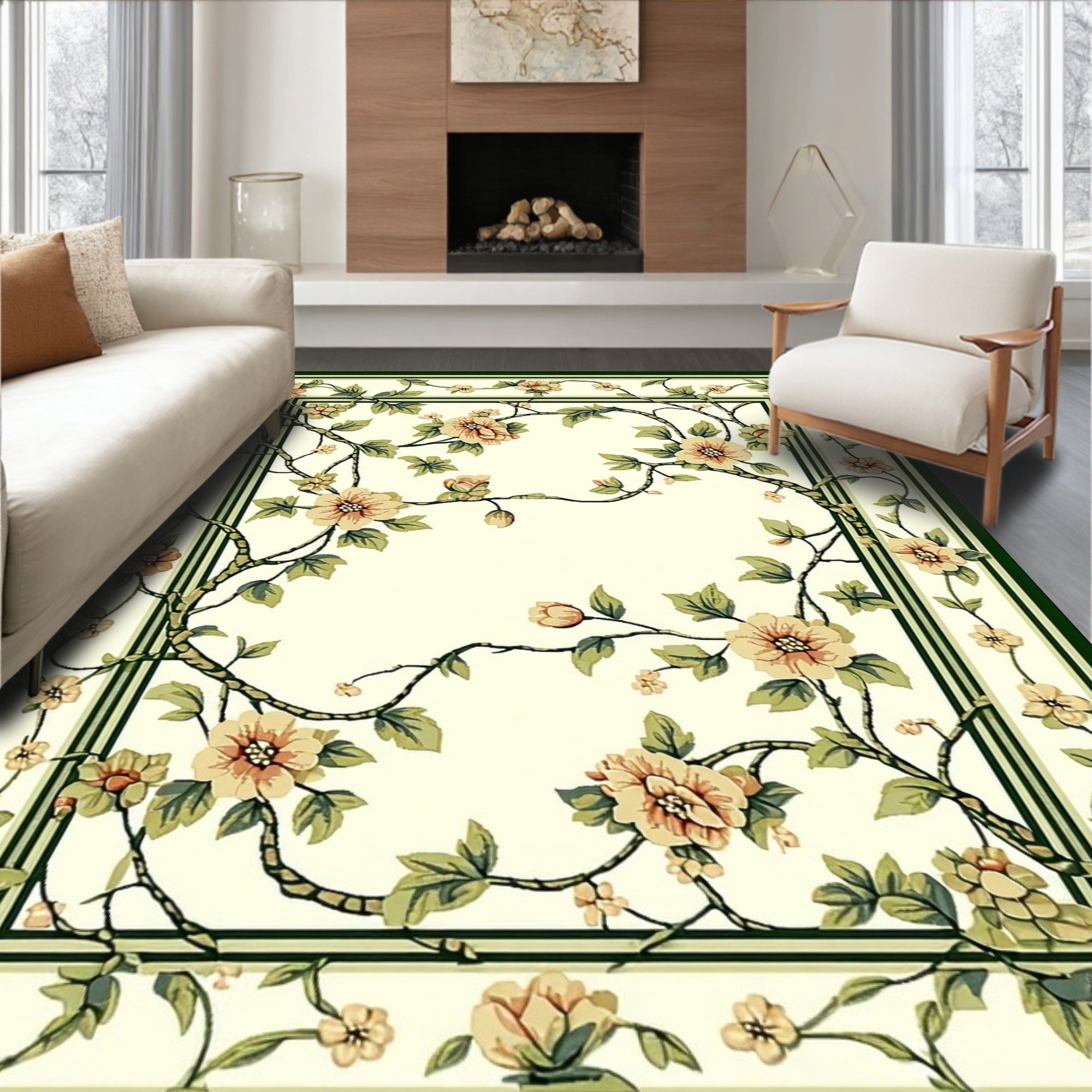 Classic Floral Vine Intricate Pattern Rug