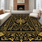 Elegant Black Gold Floral Ornament Rug