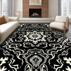 Intricate Black White Floral Pattern Rug