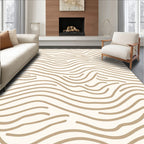 Cream Brown Wavy Lined Abstract Rug