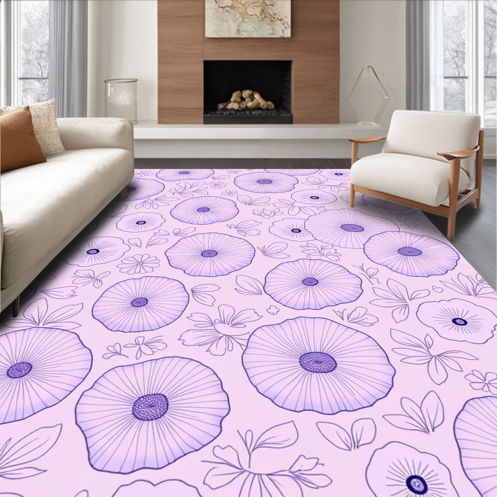 Lavender Floral Outline Pattern Rug
