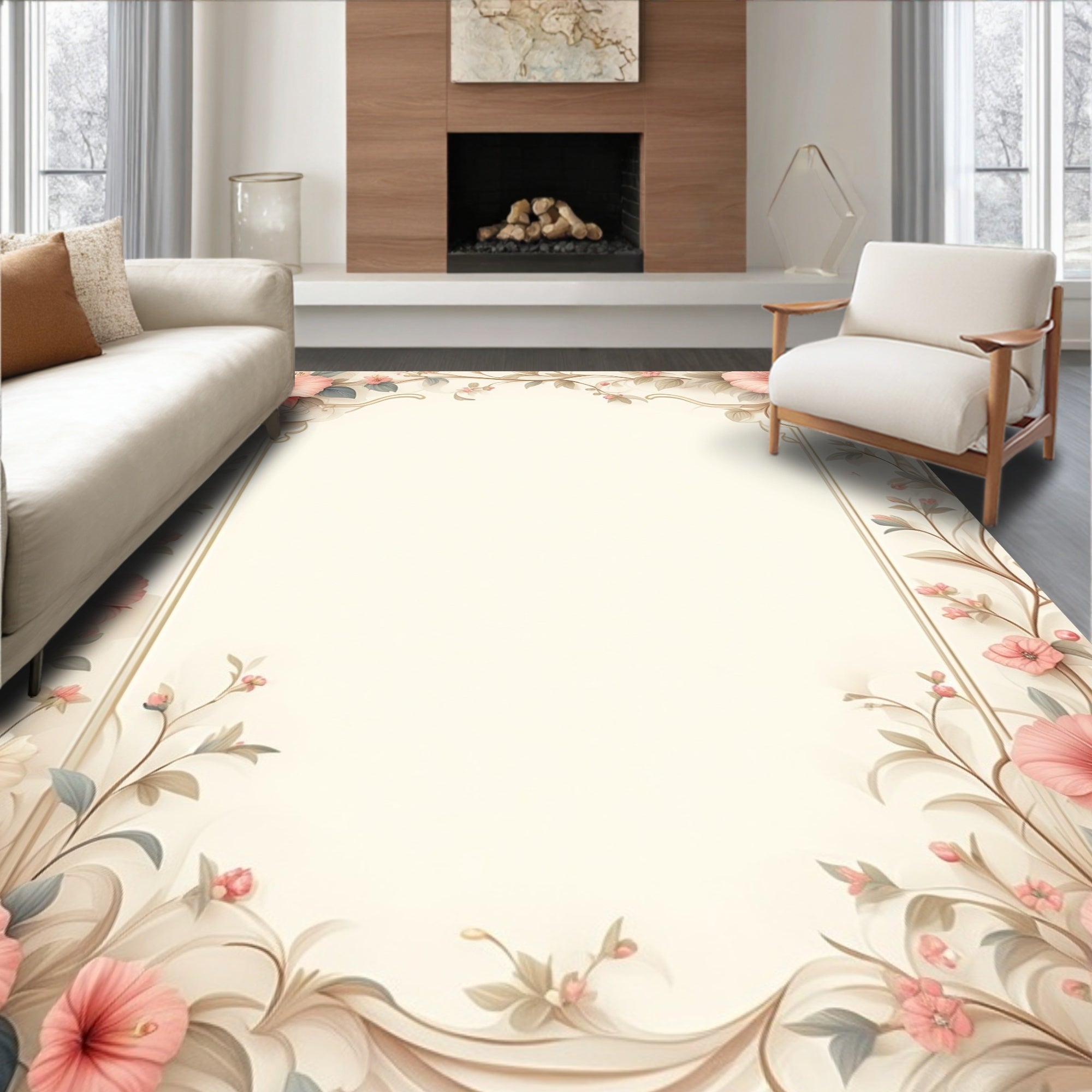 Whimsical Floral Vine Pattern Rug