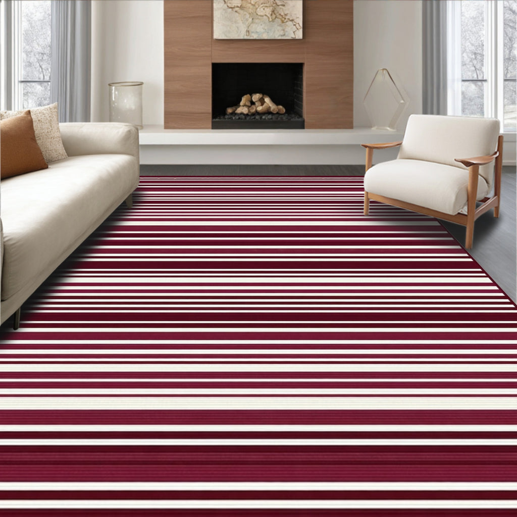 Modern Striped Burgundy Ivory Rug
