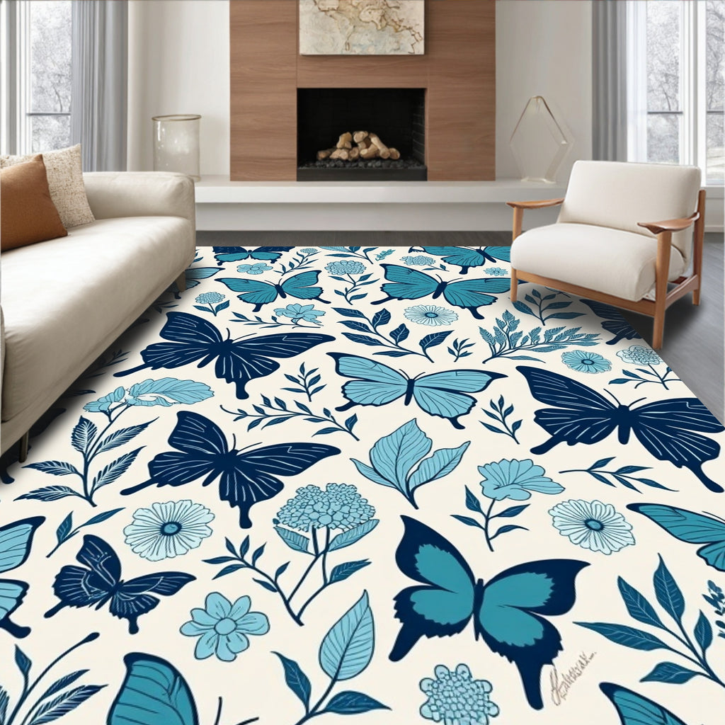 Beautiful Butterfly and Floral Pattern Rug