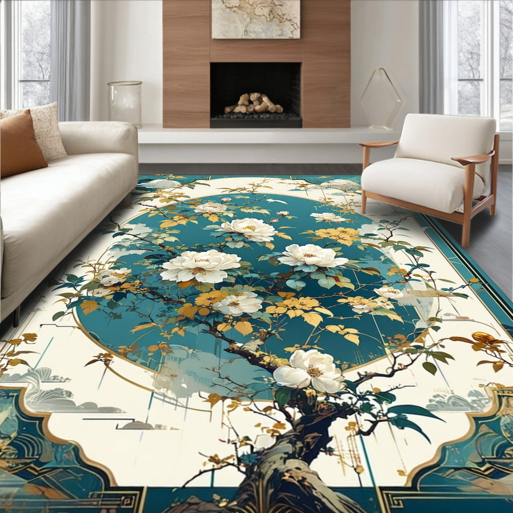 Serene Floral Branch With White Blooms Rug