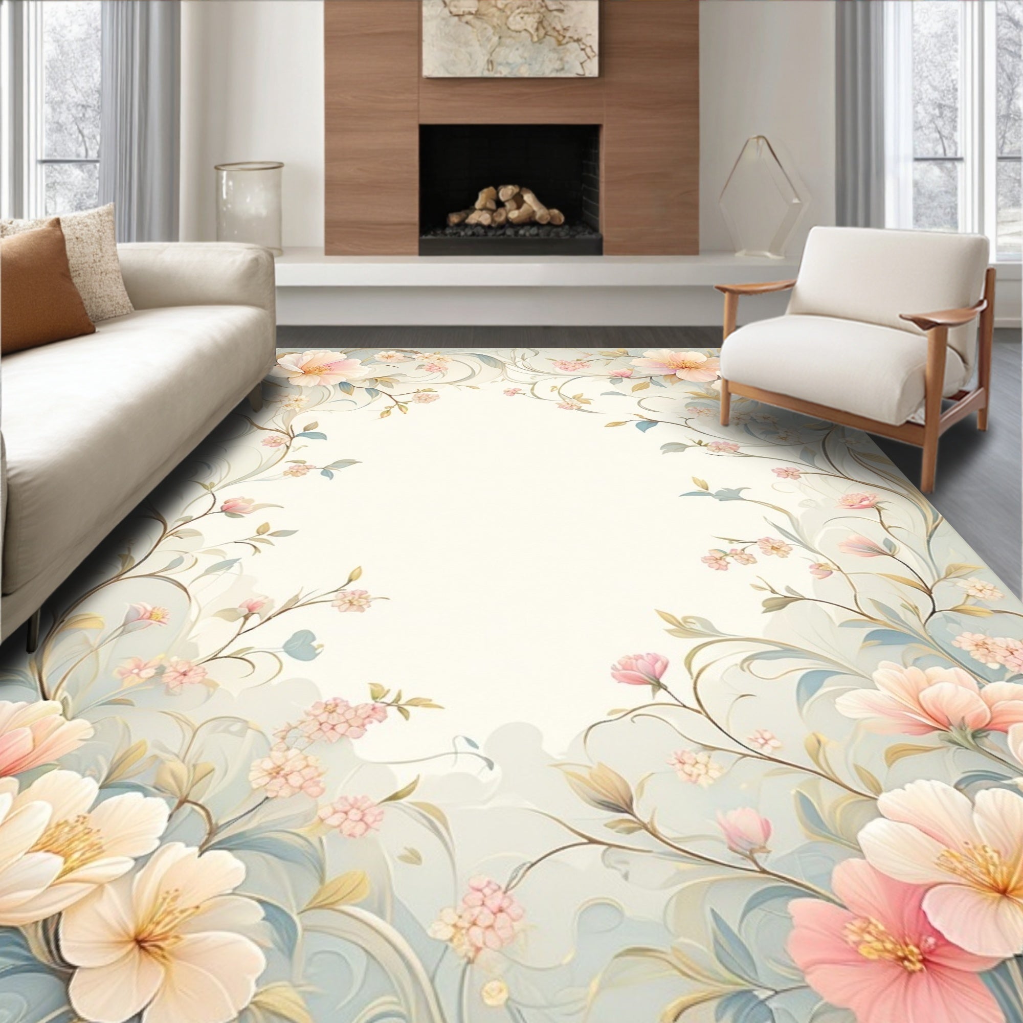 Soft Floral Vine Pattern Rug