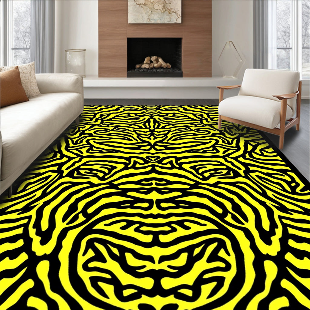Vibrant Yellow Zebra Stripe Abstract Rug