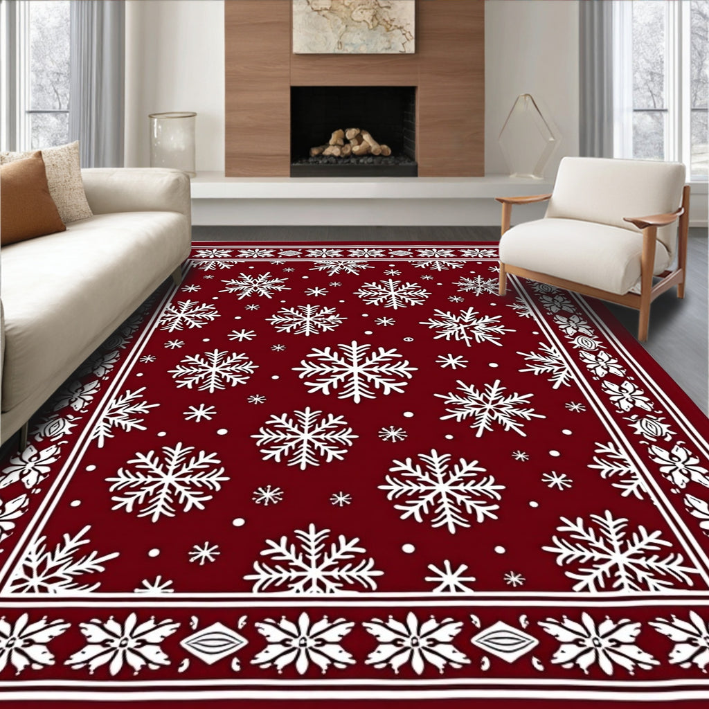 Deep Red Snowflake Border Rug