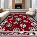 Deep Red Snowflake Border Rug