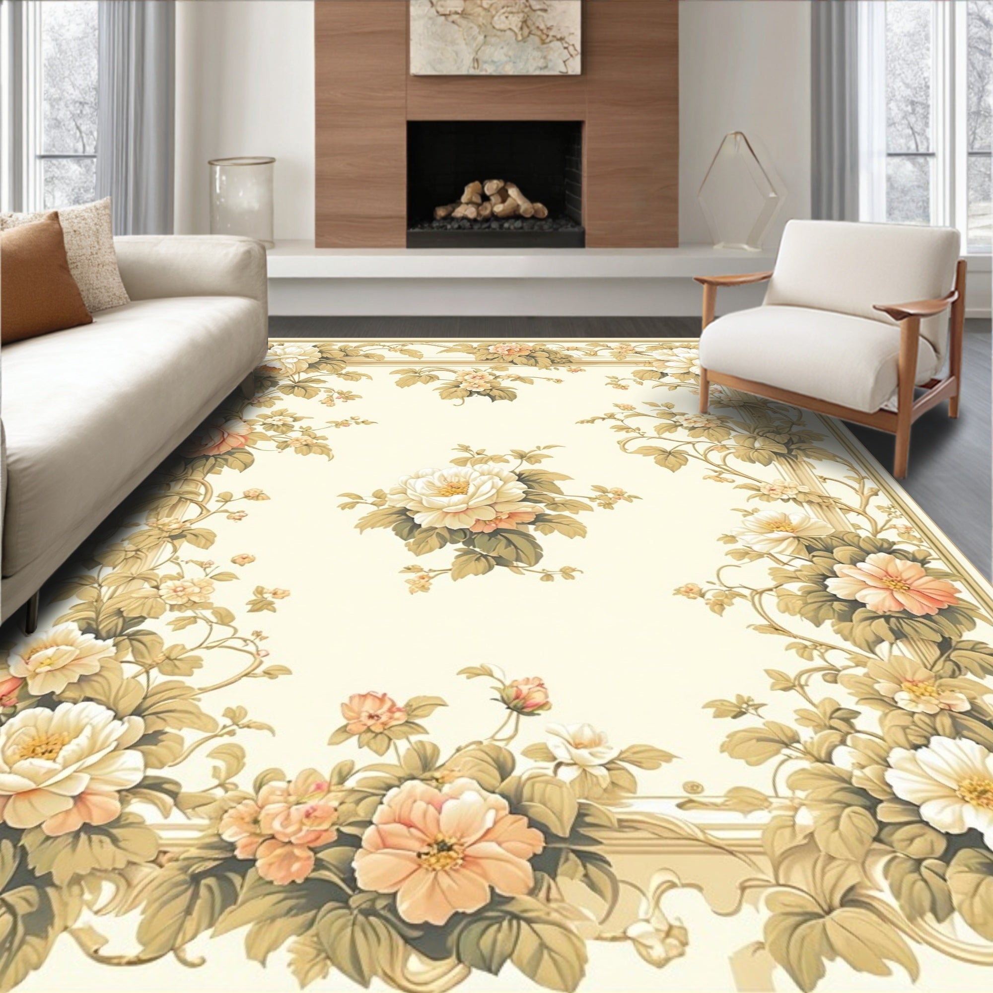 Classic Floral Vine Intricate Pattern Rug