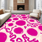 Vibrant Pink Circles and Wavy Stripes Rug