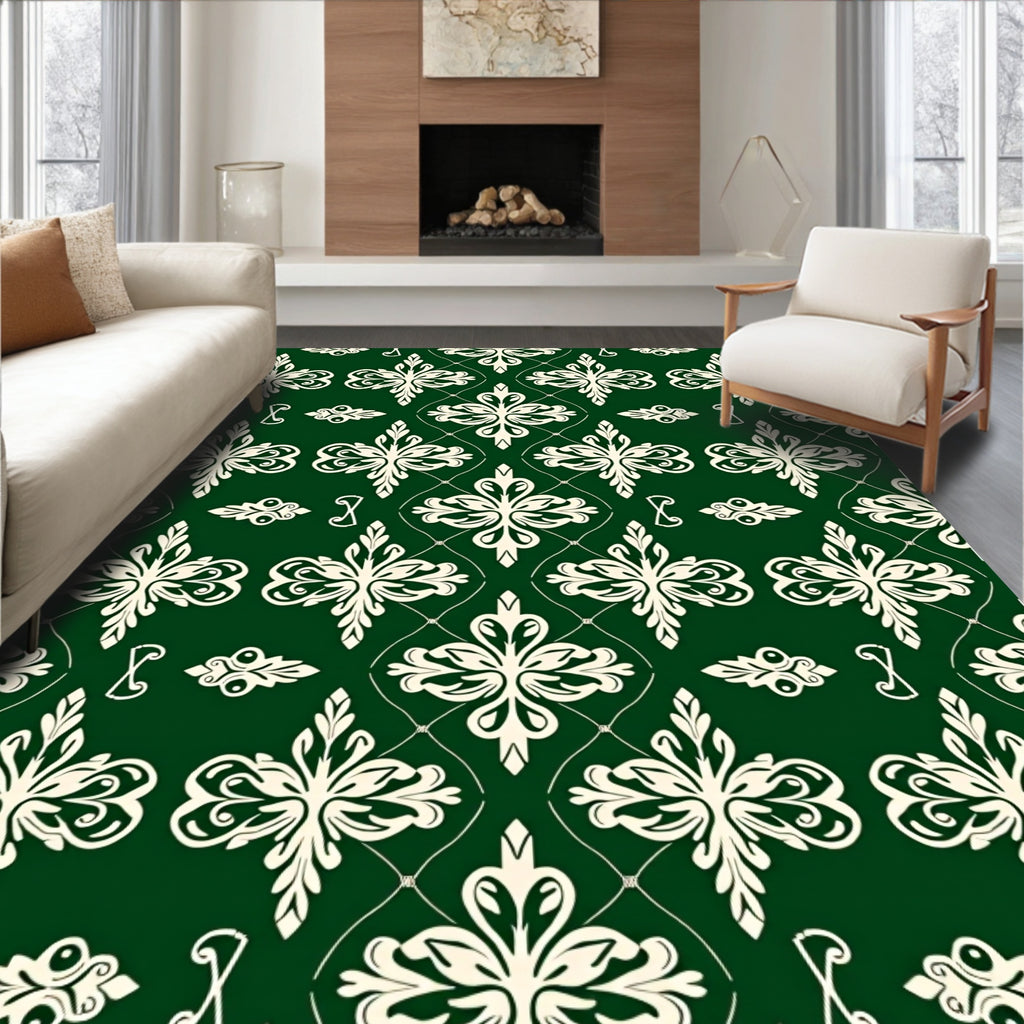 Emerald Green Damask Scroll Rug