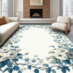 White Blue Floral Vine Border Rug