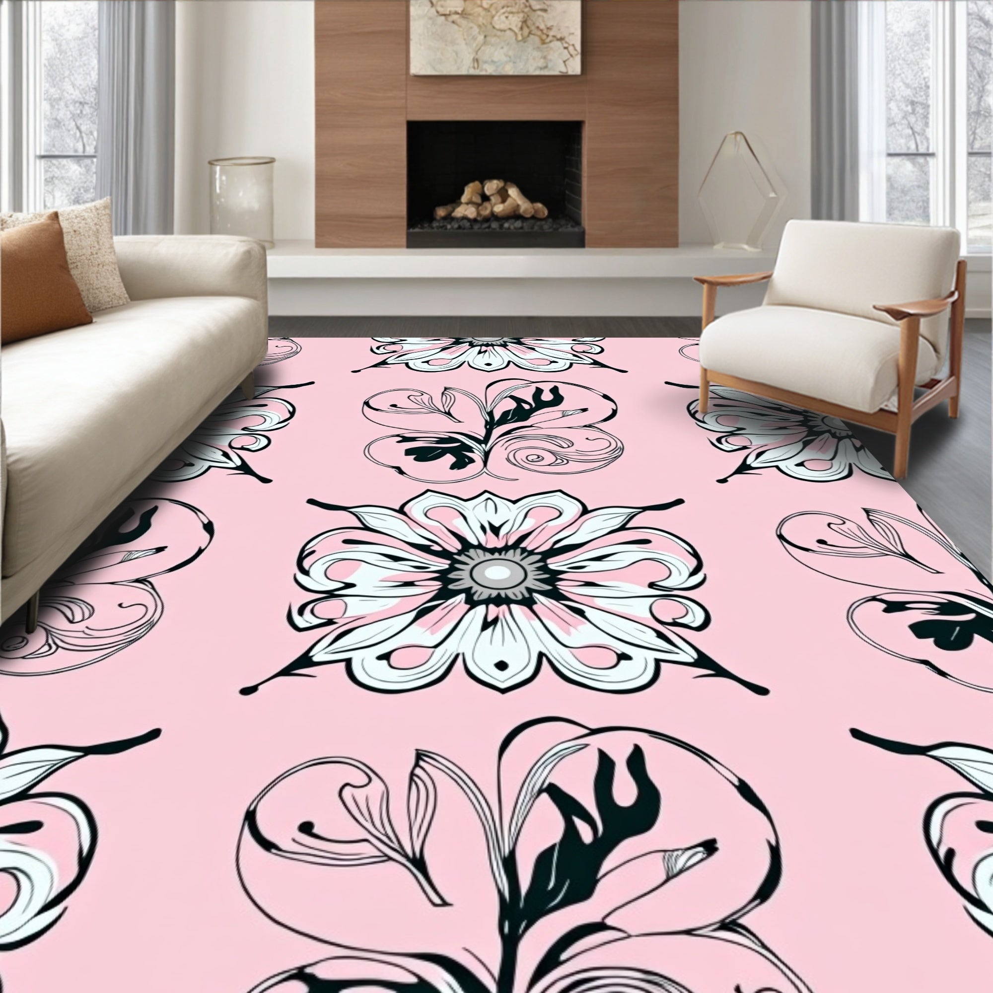 Art Nouveau Floral Swirls Pattern Rug