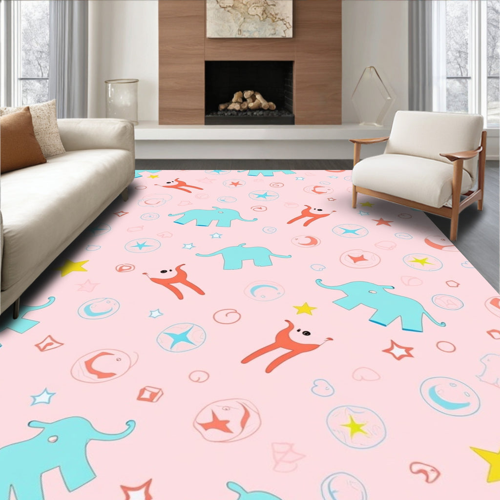 Playful Elephants Stars Pattern Rug