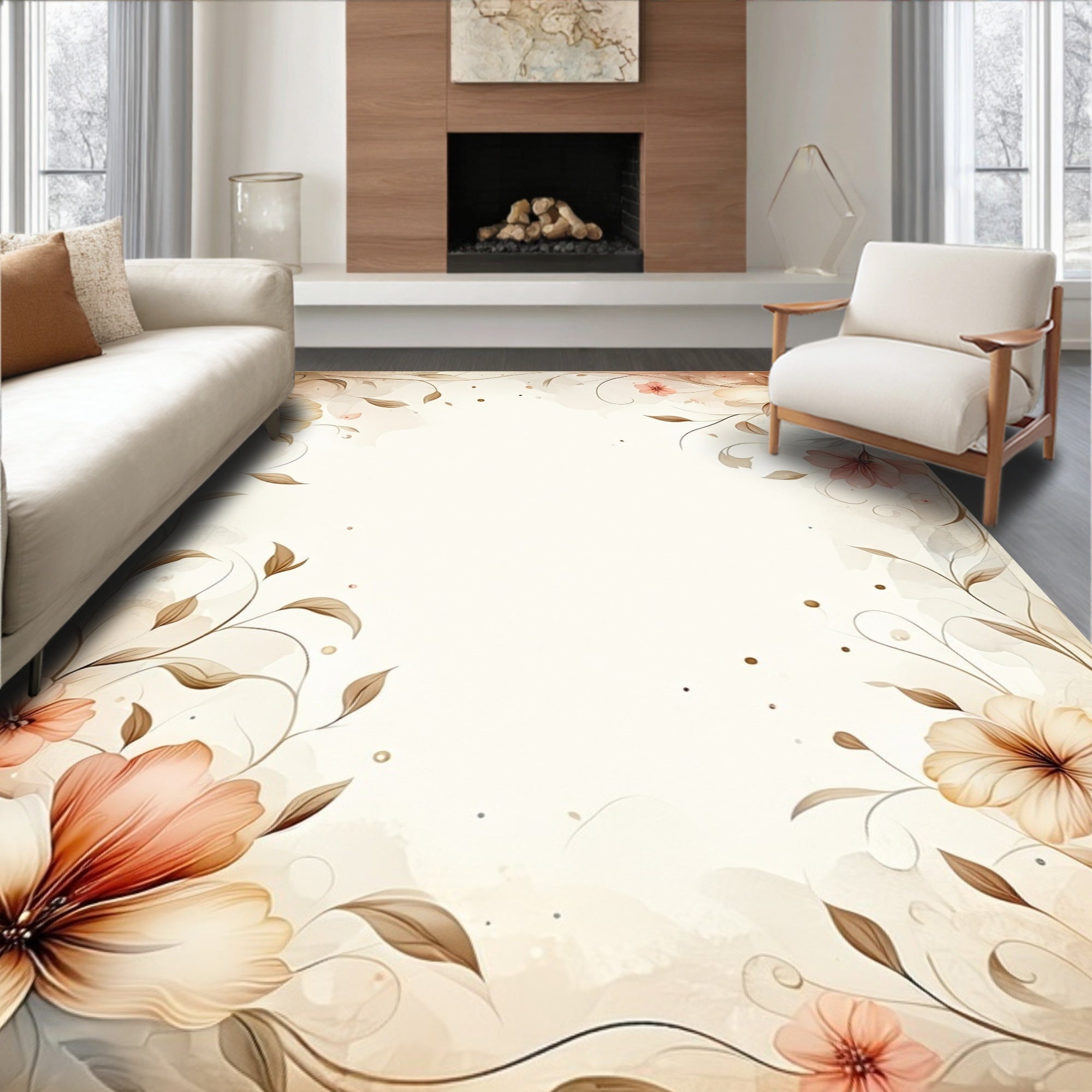 Elegant Floral Vines Soft Pastel Rug