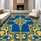 Royal Blue Golden Floral Scrollwork Rug