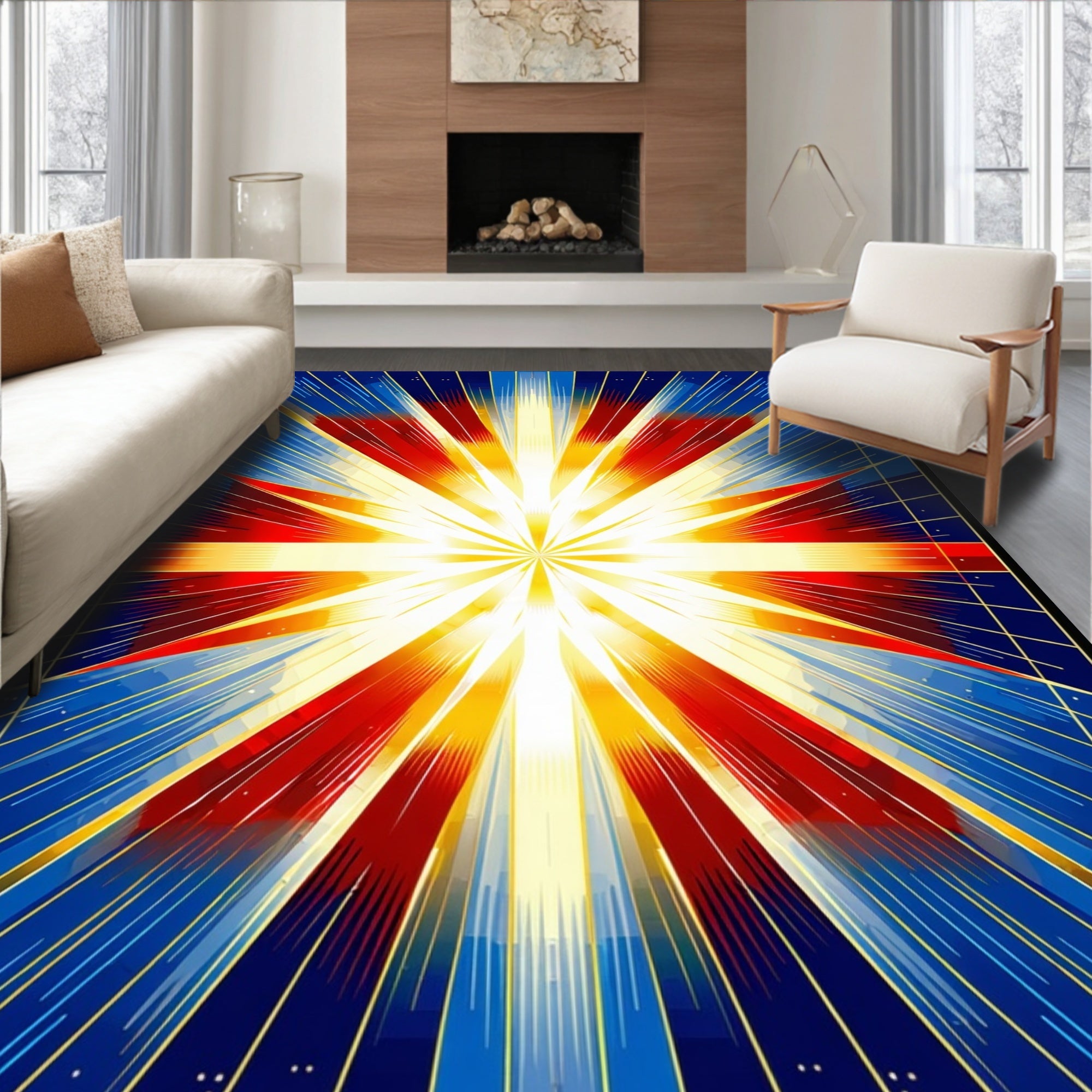 Radiant Sunburst Geometric Design Rug