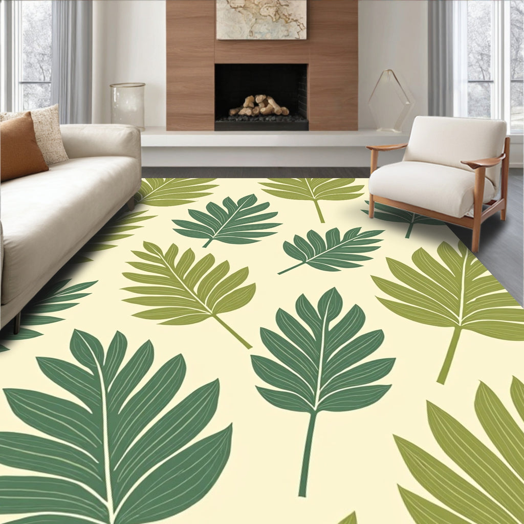 Green Leaf Patterned Tropical Rug
