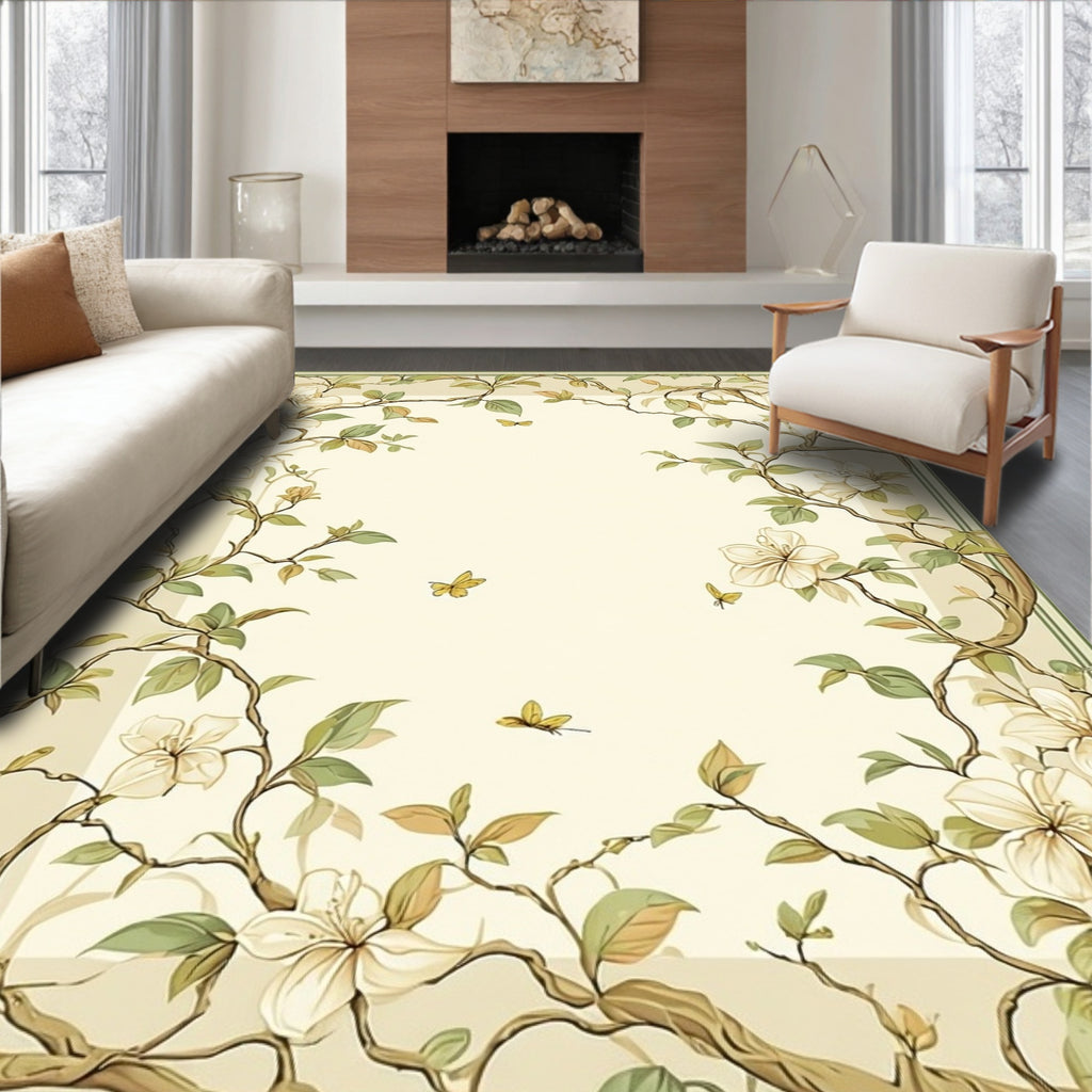 Floral Vines With Butterflies Design Rug