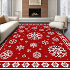 Crimson White Snowflake Mandala Border Rug