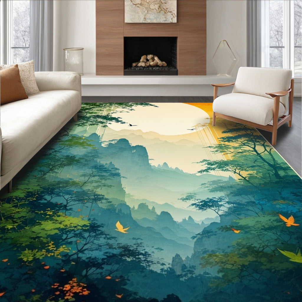 Misty Mountain Scenic Nature Landscape Rug