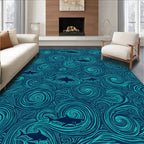 Marine Swirling Pattern Shark Design Rug