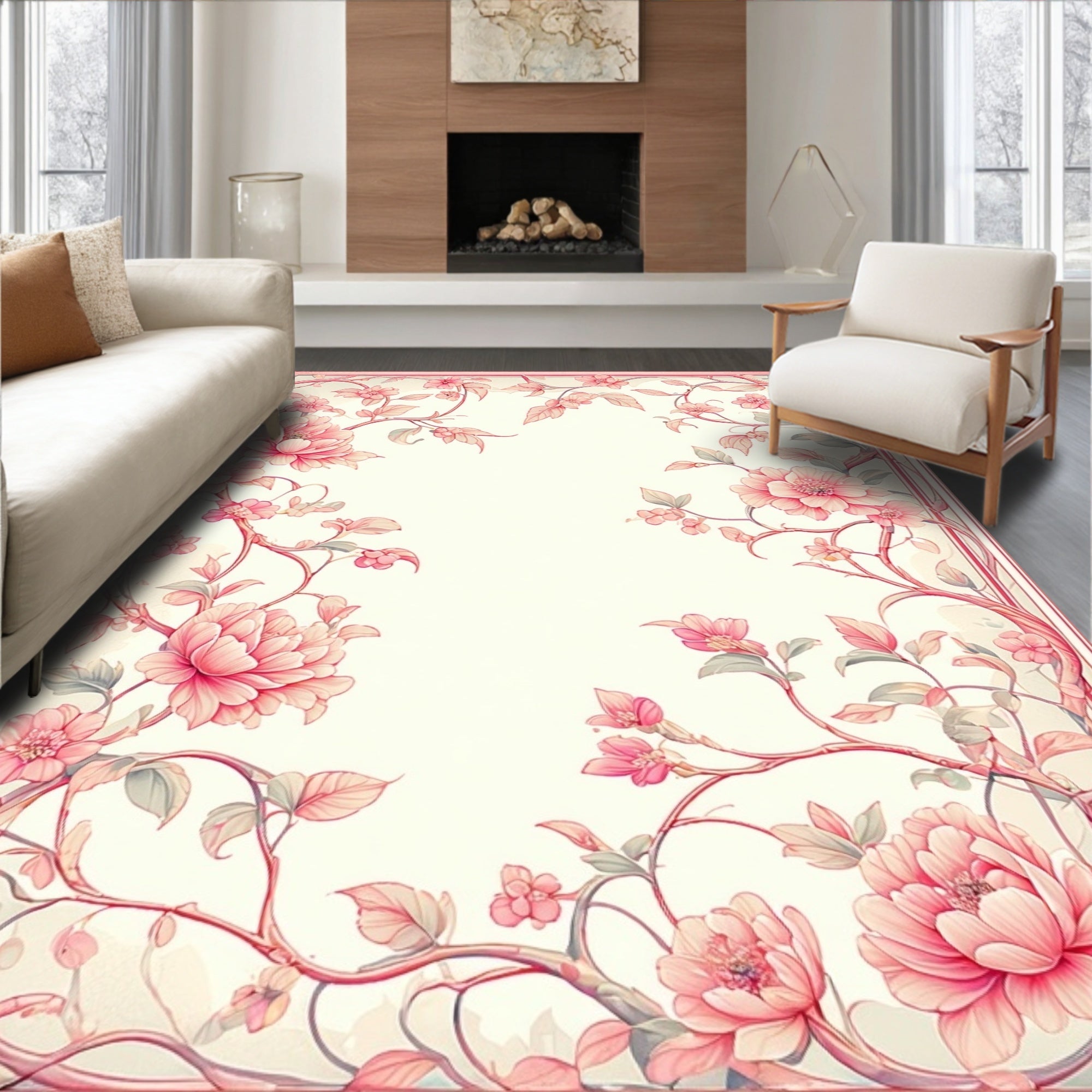 Enchanting Pink Floral Vine Design Rug
