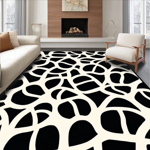Abstract Organic Black White Harmony Pattern Rug