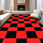 Bold Red Black Checkered Squares Rug