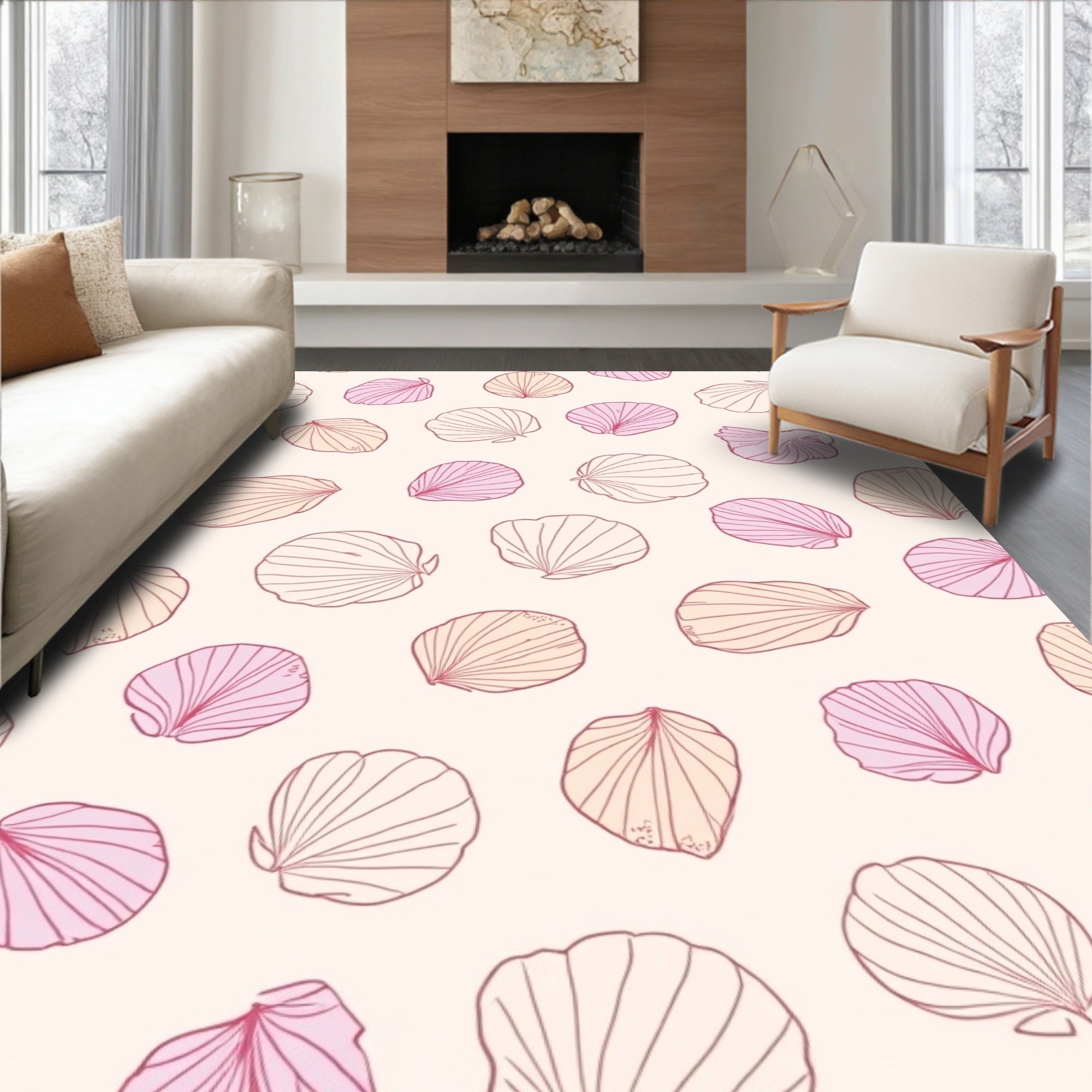 Scallop Shell Pattern In Pastel Tones Rug