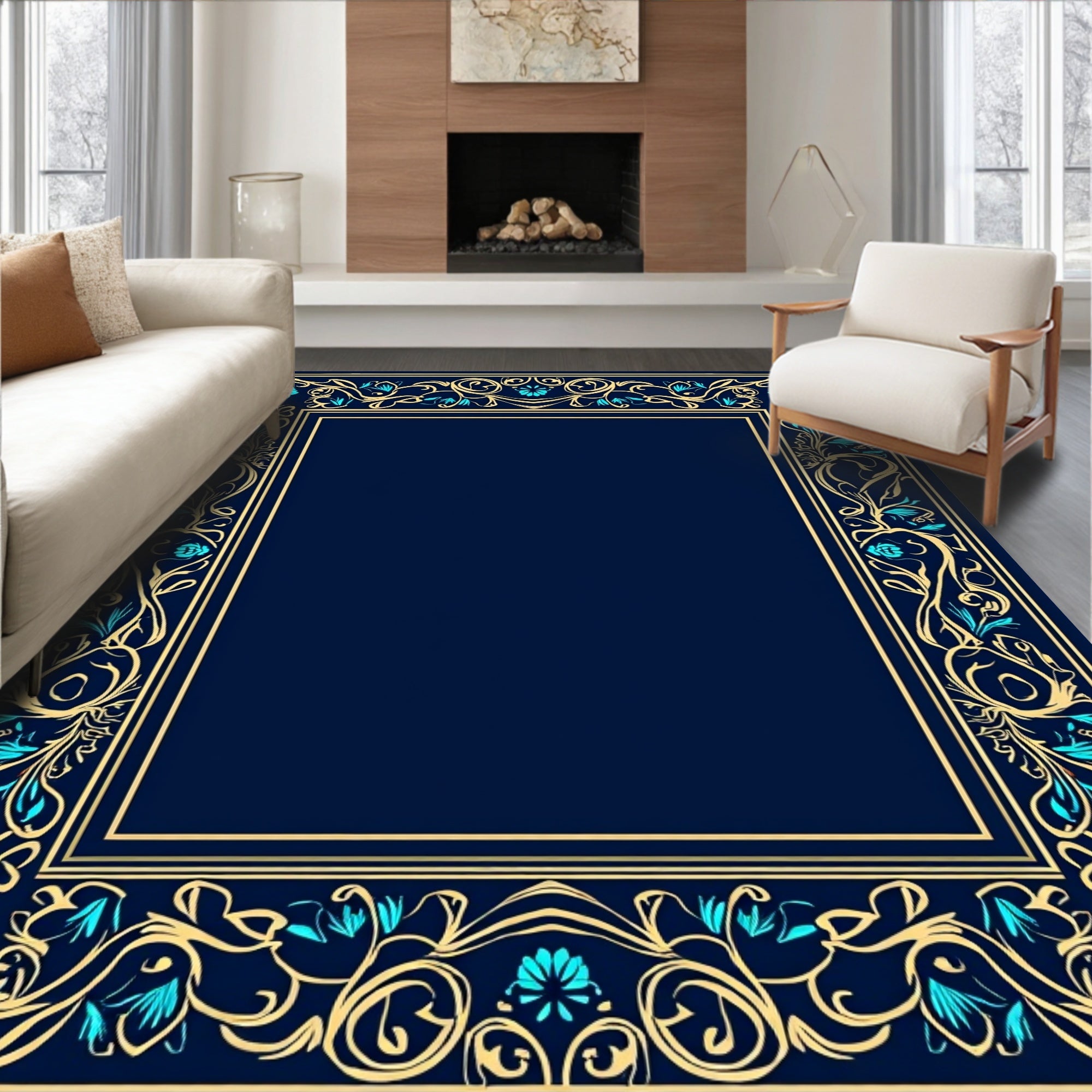 Ornate Floral Border Design Rug