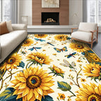 Sunny Sunflower Dragonfly Butterfly Pattern Rug