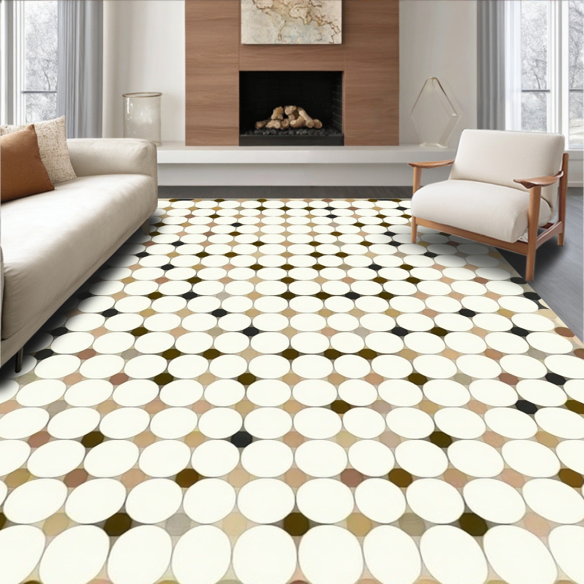 Retro Circles Geometric Pattern Rug