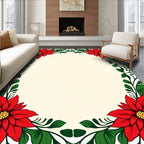 Vivid Red Poinsettia Floral Frame Rug