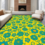 Vibrant Teal Floral Pattern Rug