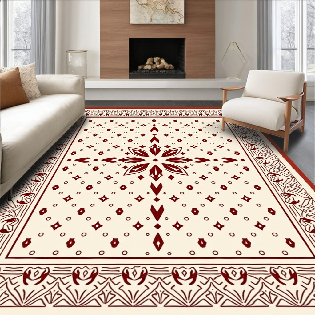 Geometric Floral Tile and Dot Pattern Rug