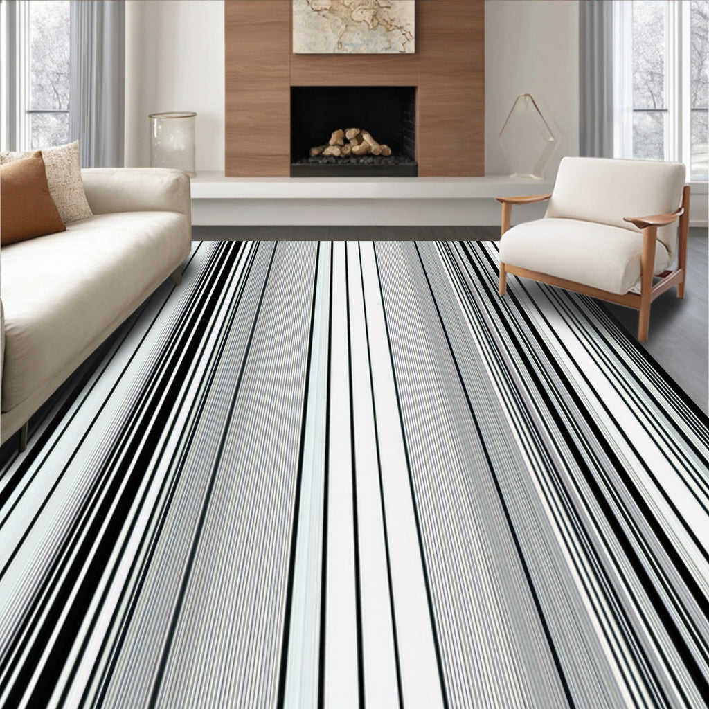 Minimalist Black White Stripe Design Rug