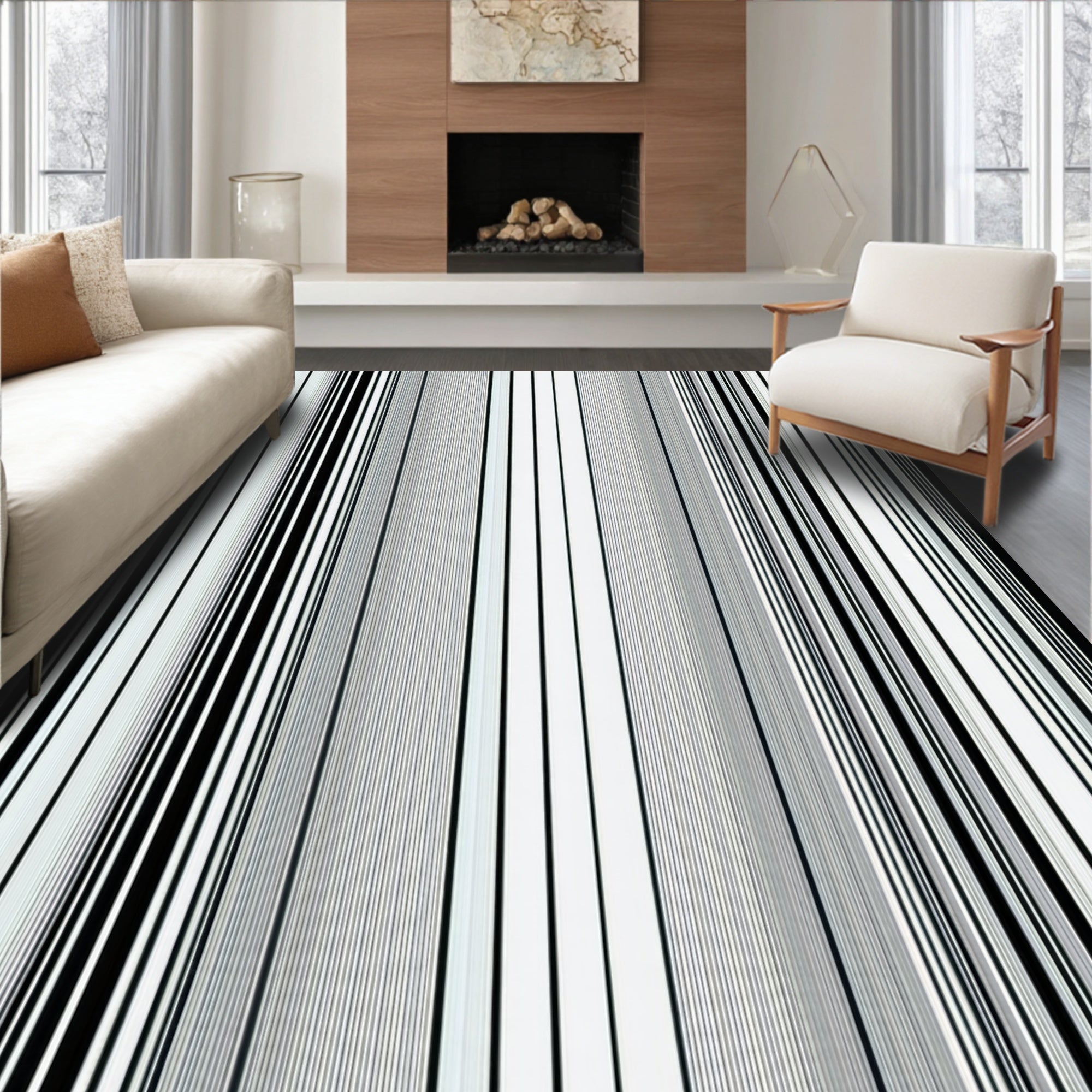 Minimalist Black White Stripe Design Rug