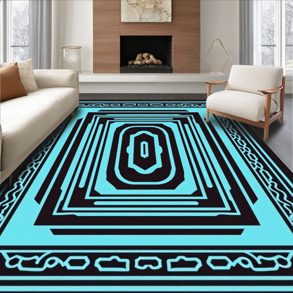 Aqua Black Geometric Mirrored Relic Rug