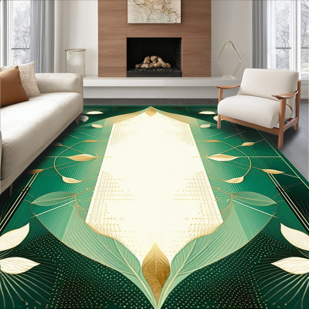 Emerald Gold Leaf Art Deco Rug