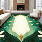 Emerald Gold Leaf Art Deco Rug