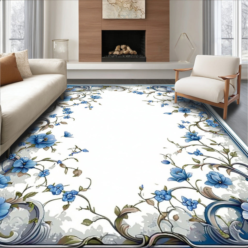 Classic Blue Floral Vine Design Rug