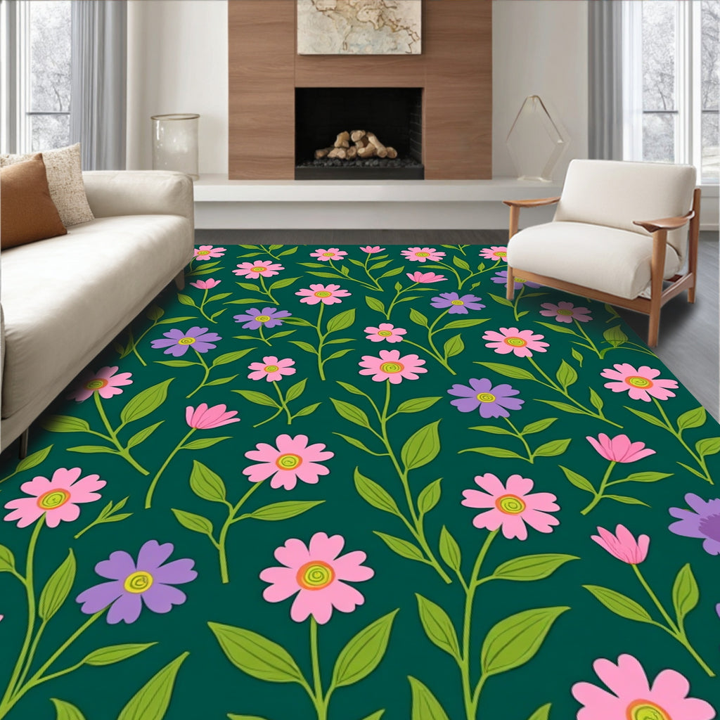 Floral Pattern With Pink and Purple Flowers Rug